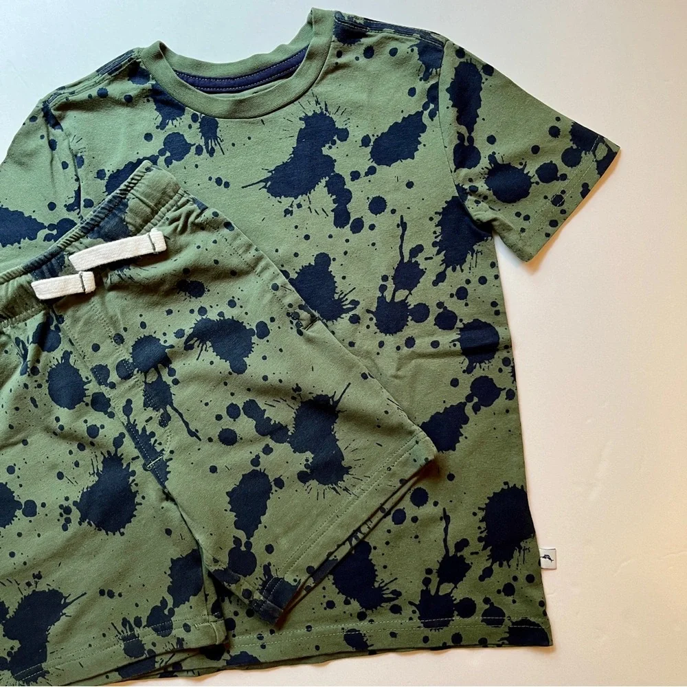 Tommy Bahama Olive Green Navy Blue Short Tee Soft Preppy Tie Dye Set Boys 5 (S)